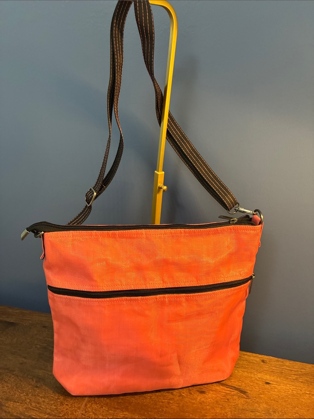 Smateria Orange Crossbody Shoulder Bag with Front Zip Pocket